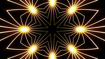 Poster - Flashing floral pattern with bright flashes. Animation. Beautiful pattern of lines moves and flashes on black background. Bright glowing lights in moving pattern of lines