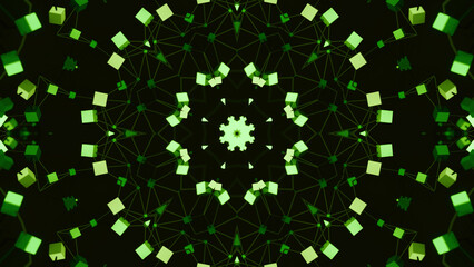 Poster - Electronic kaleidoscopic pattern. Design. Moving electronic pattern with kaleidoscopic effect. Beautiful animation of moving parts and details of kaleidoscopic pattern