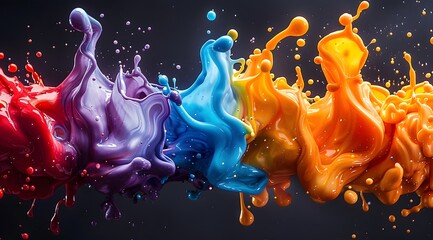 Fototapete - Black background with a burst of vibrant colors in various shades of red, blue, green, yellow, purple, and orange. And there is a colorful pond below. It showcases creativity and artistic expression.