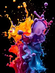 Fototapete - Black background with a burst of vibrant colors in various shades of red, blue, green, yellow, purple, and orange. And there is a colorful pond below. It showcases creativity and artistic expression.