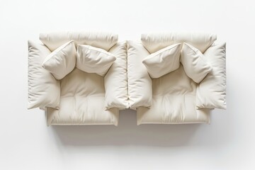 Poster - Top view of white fabric sofa set on white background