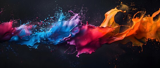 Fototapete - Black background with a burst of vibrant colors in various shades of red, blue, green, yellow, purple, and orange. And there is a colorful pond below. It showcases creativity and artistic expression.
