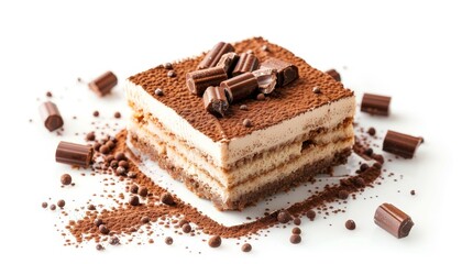 Wall Mural - Traditional Italian dessert tiramisu on a white background