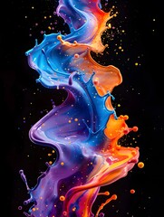 Fototapete - Black background with a burst of vibrant colors in various shades of red, blue, green, yellow, purple, and orange. And there is a colorful pond below. It showcases creativity and artistic expression.