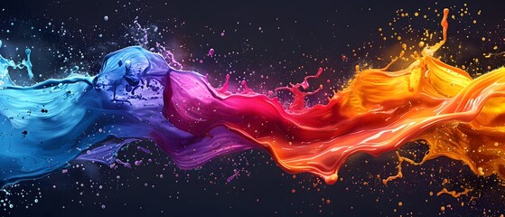 Fototapete - Black background with a burst of vibrant colors in various shades of red, blue, green, yellow, purple, and orange. And there is a colorful pond below. It showcases creativity and artistic expression.