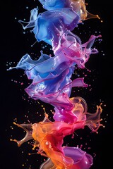 Fototapete - Black background with a burst of vibrant colors in various shades of red, blue, green, yellow, purple, and orange. And there is a colorful pond below. It showcases creativity and artistic expression.