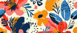 © boxstock production - Abstract floral pattern, seamless design with bold colors and shapes, featuring blooming flowers in reds, pinks, yellows and blues