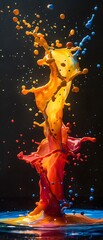 Fototapete - Black background with a burst of vibrant colors in various shades of red, blue, green, yellow, purple, and orange. And there is a colorful pond below. It showcases creativity and artistic expression.