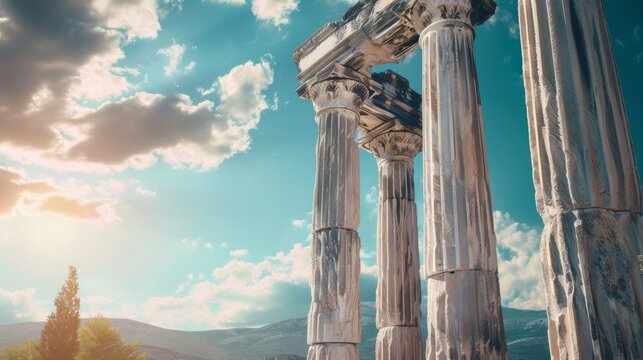 A detailed shot of the Corinthian columns adorning the Temple of Olympian Zeus