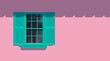 © tarikdiz - pink house facade green window with shutters  european style exterior  vector illustration