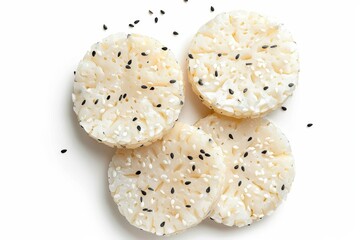 Canvas Print - White background with rice cakes viewed from above