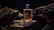 © ds17 - Mockup of a bottle of men's perfume standing on a stone on a dark background