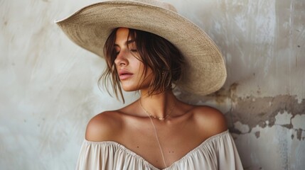 A modern take on the classic cowboy hat this oversized piece is paired with a flowy silk dress for a bohemian twist.