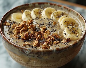 Wall Mural - A refreshing smoothie bowl, adorned with granola and sliced bananas.