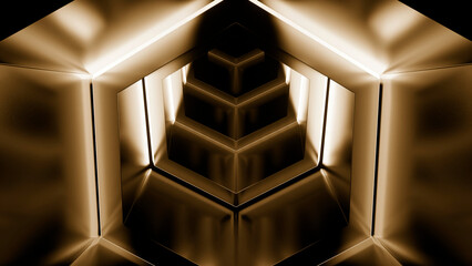 Poster - 3D animation of a science fiction industrial alien architecture interior. Design. Neon interior of an alien space ship.