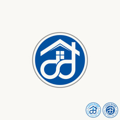 Poster - Logo design graphic concept creative premium vector stock letter initial DD or OD connect font line with roof house. Related to architecture home art