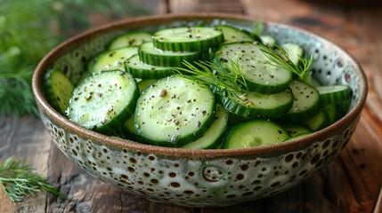 Wall Mural - A refreshing cucumber salad, with a light dill dressing.