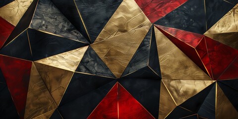 Wall Mural - wallpaer luxury, made from silk, Regular black, gold and red three-dimensional striped background, triangle/rectangle, black background, aspect ratio 2:1