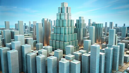 Wall Mural - A cityscape with tall buildings and a large skyscraper