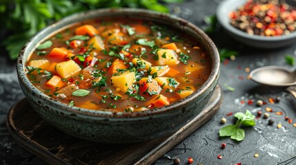 Canvas Print - A bowl of hearty vegetable stew, perfect for a chilly night.