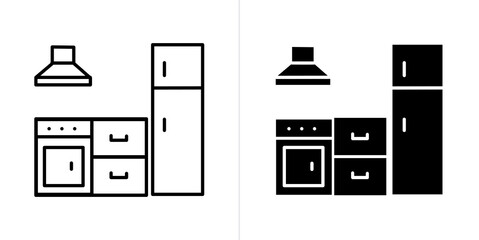 Kitchen editable stroke and solid web icon set. Vector illustration
