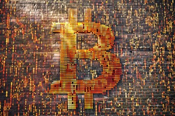 Aufkleber - Dramatic Bitcoin Symbol Overlay on Digital Code Wall - Conceptual Representation of Cryptocurrency and Blockchain Technology