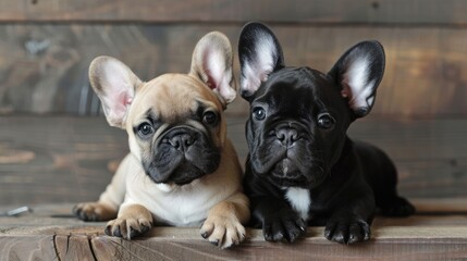 Poster - Two French Bulldog Puppies in a Joint Pose