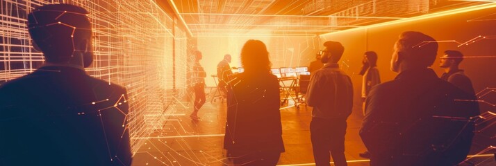 Leinwandbilder - Diverse Cybersecurity Team Monitors Blockchain Transactions in Futuristic Command Center