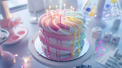 Poster - Celebrating Scientific Breakthrough in DNA Editing with a Futuristic Birthday Cake in a Lab Setting
