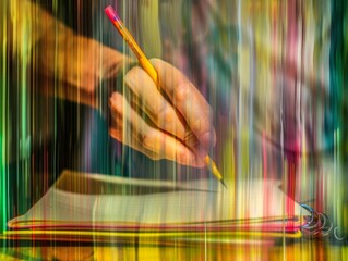 Aufkleber - Abstract Neurographic Art Creation in Vibrant Green Studio using Long Exposure Technique with Blurred Hand and Sketchbooks