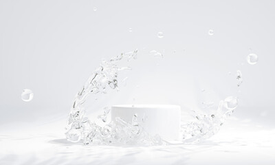 Wall Mural - podium with water splash for product presentation. 3d illustration