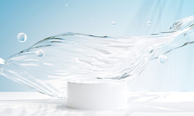 Wall Mural - podium with water splash for product presentation. 3d illustration