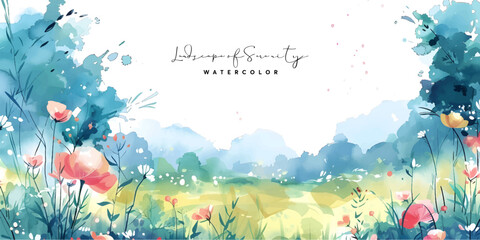 Wall Mural - watercolor floral landscape background