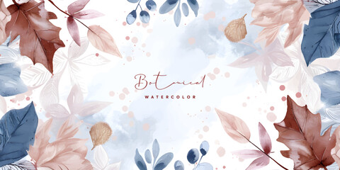 Wall Mural - winter background vector. hand painted watercolor flower, botanical leaves, maple, oak leaf hand dra