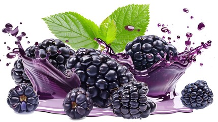 Wall Mural - Photorealistic blackberry slices and juice splash isolated