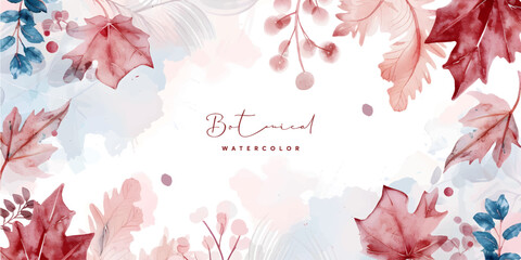 Wall Mural - winter background vector. hand painted watercolor flower, botanical leaves, maple, oak leaf hand dra