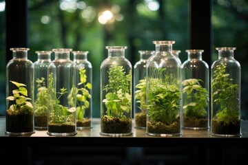 Aufkleber - Many green plants in test tubes.