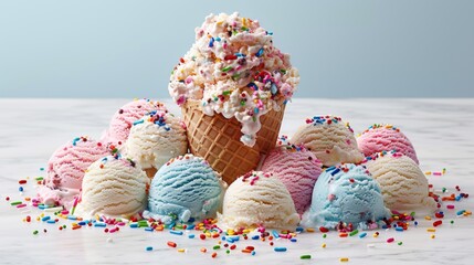 Canvas Print - Depict a whimsical image of clouds taking the shape of a giant ice cream cone, with scoops piled high and