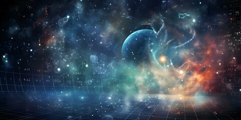Wall Mural - Exploring the Universe: Mathematical Formulas in a Galactic Setting. Concept Mathematical Formulas, Universe Exploration, Galactic Setting, Science Fiction, Astrophysics