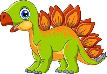 Wall Mural - Cute stegosaurus cartoon vector illustration on white background