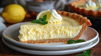 Wall Mural - A slice of tangy lemon chiffon pie, with a light crust.