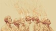 © T Studio - Biblical Illustration: Pentecost, Holy Spirit Descending on Apostles, Tongues of Fire, Speaking in Different Languages, Beige Background, Copyspace