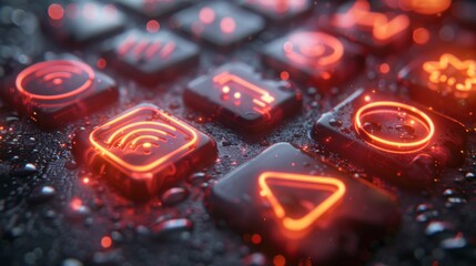 Poster - Design a series of neon internet symbols, including illuminated Wi-Fi