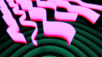 Poster - Wavy lines move in space on background of circles. Design. Beautiful wavy lines move in space. Virtual movement of wavy stripes on spiral background