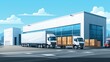 © Oranee  - delivery constructio storehouse building shipping architecture building cargo transportation unloading cargo commercial automobile unloading truck car bay warehouse warehouse logis