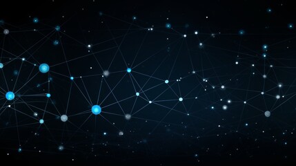 Poster - Abstract blue background with dots and weaving lines, network data security on dark blue background
