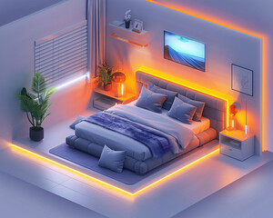 Poster - an isometric depiction of a modern smart home�s bedroom, featuring ai-enhanced augmented reality. th