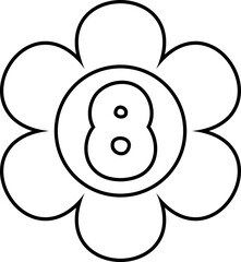 Wall Mural - Illustration of flower-shaped numbers outlined in black for a coloring page for kids. Number eight
