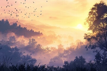 Canvas Print - Birds seen in flight during sunrise