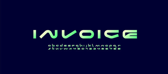 Technical wide future bright font, digital cyber alphabet, trendy multi-colored letters from A to Z and numbers from 0 to 9, vector illustration 10EPS